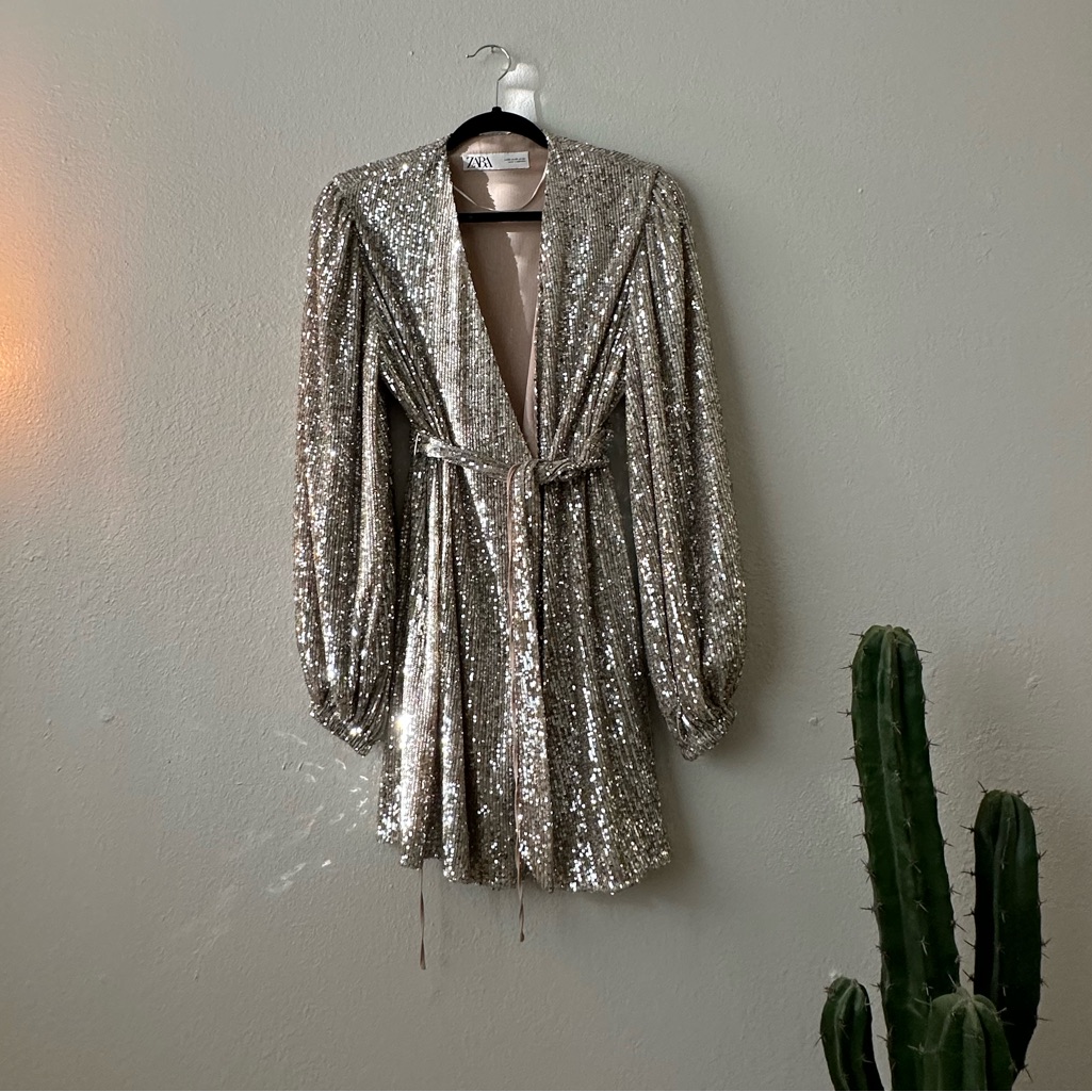 Sequin Wrap Robe Cardigan With Belt